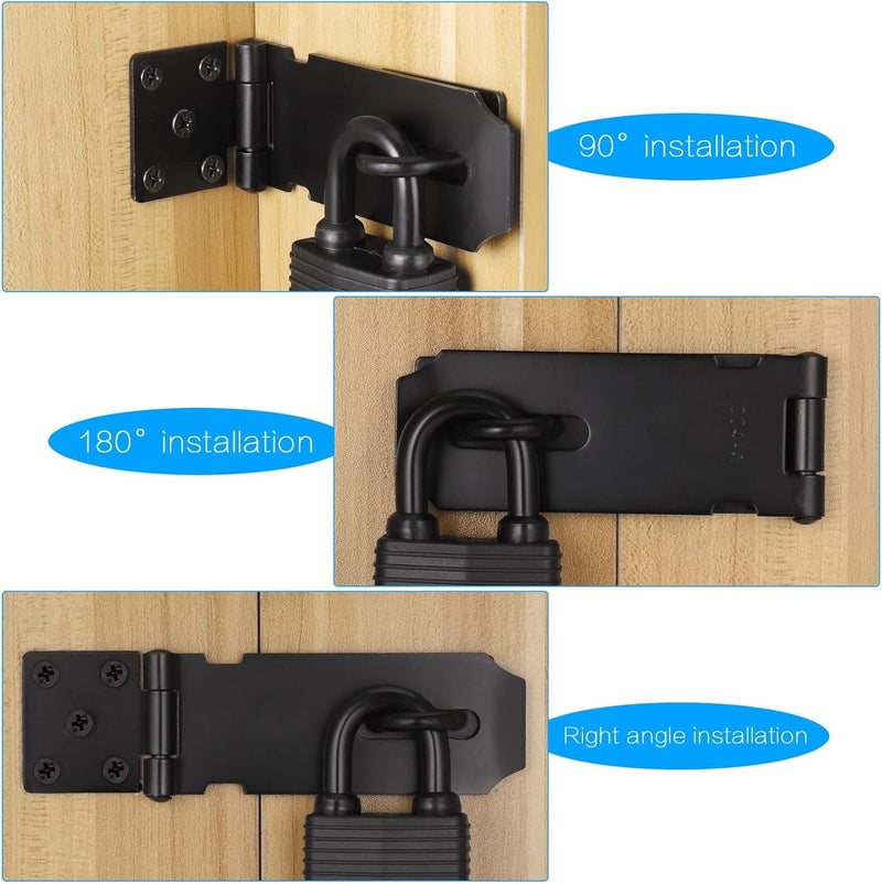 Starvortex Padlock Latch Lock, 4Inch Stainless Steel Hasp Latch with Padlock Keys Screws, Heavy Duty Black Shed Lock, Waterproof Pad Locks Latches, Gate Locks for Barn Door Cabinet Fence Garage - Image 5
